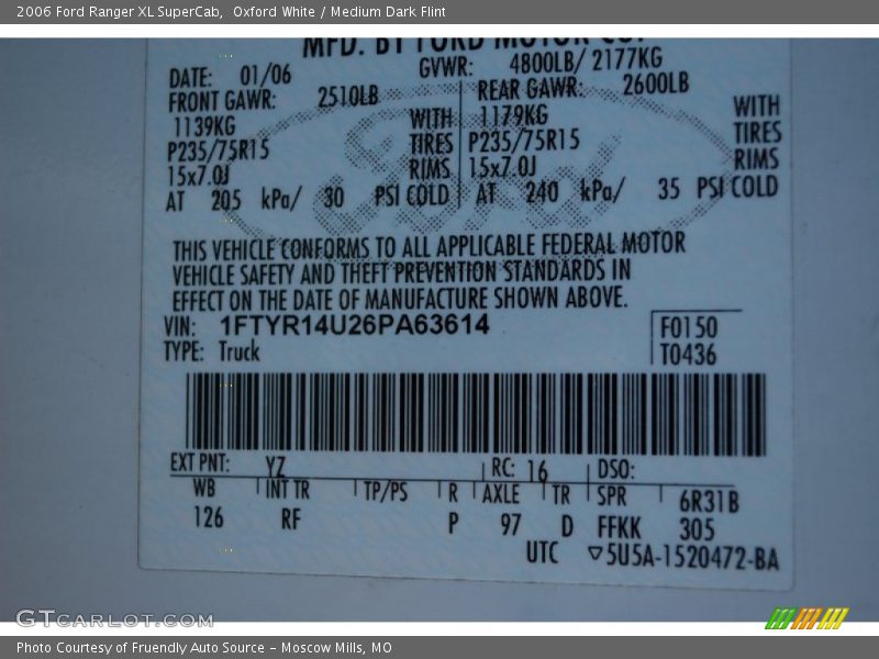 Oxford White / Medium Dark Flint 2006 Ford Ranger XL SuperCab