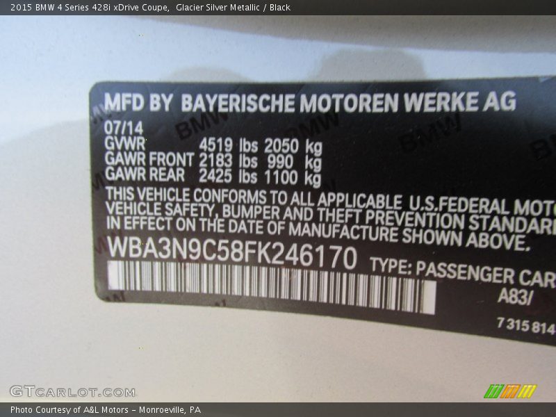 2015 4 Series 428i xDrive Coupe Glacier Silver Metallic Color Code A83