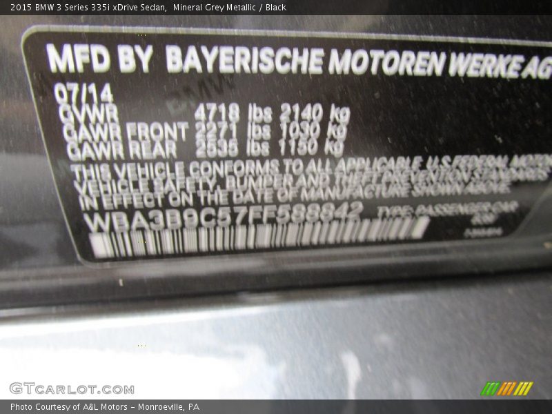 Mineral Grey Metallic / Black 2015 BMW 3 Series 335i xDrive Sedan