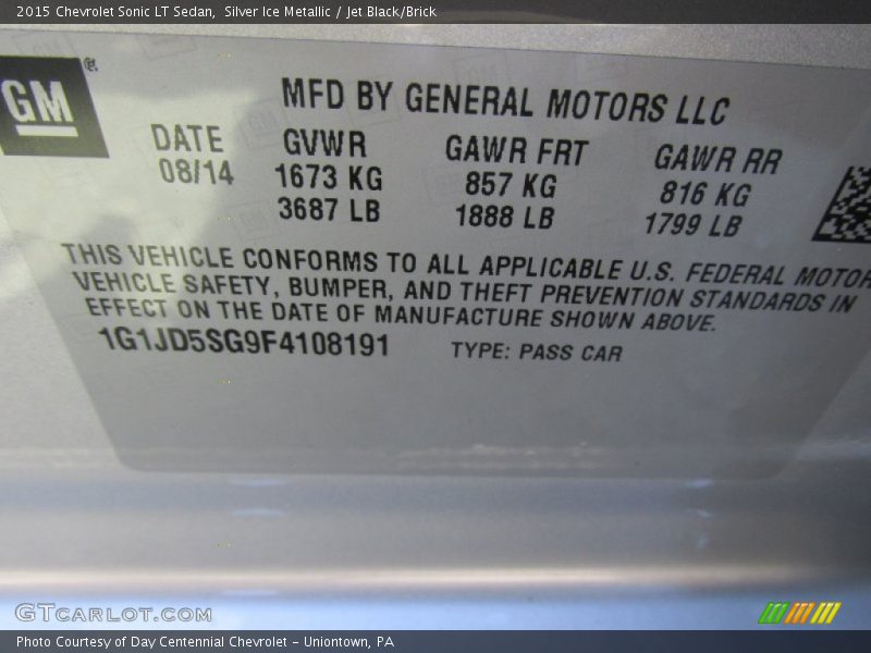 Silver Ice Metallic / Jet Black/Brick 2015 Chevrolet Sonic LT Sedan