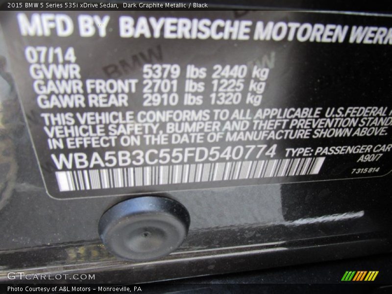 Dark Graphite Metallic / Black 2015 BMW 5 Series 535i xDrive Sedan