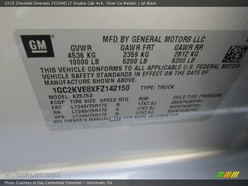 Silver Ice Metallic / Jet Black 2015 Chevrolet Silverado 2500HD LT Double Cab 4x4