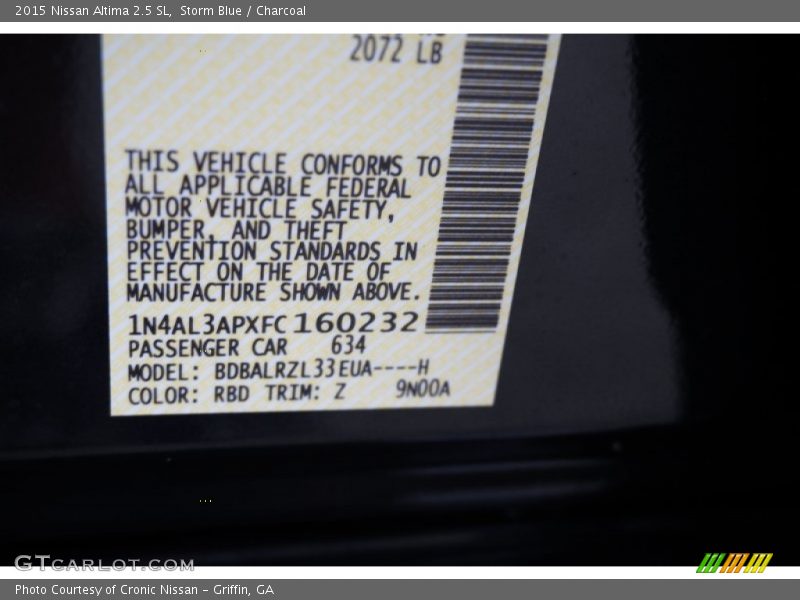 Storm Blue / Charcoal 2015 Nissan Altima 2.5 SL