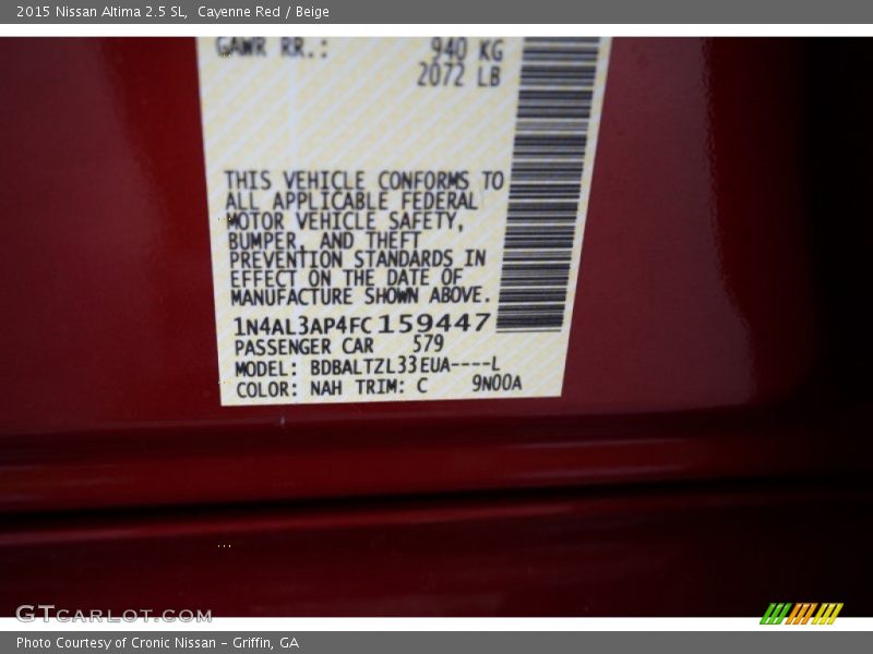 Cayenne Red / Beige 2015 Nissan Altima 2.5 SL