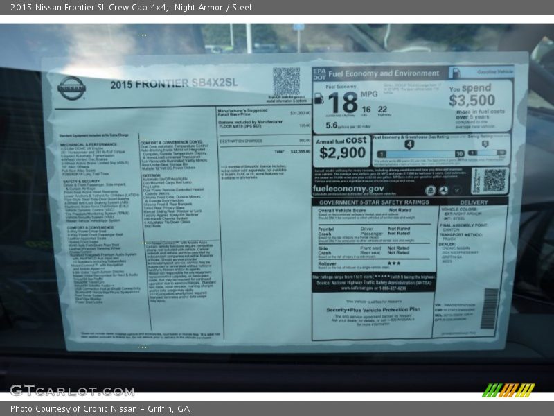  2015 Frontier SL Crew Cab 4x4 Window Sticker
