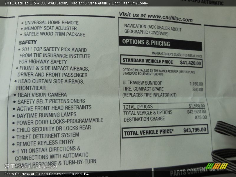 Radiant Silver Metallic / Light Titanium/Ebony 2011 Cadillac CTS 4 3.0 AWD Sedan