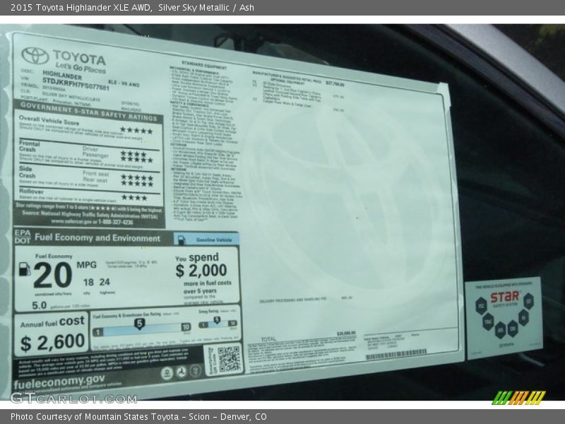 Silver Sky Metallic / Ash 2015 Toyota Highlander XLE AWD