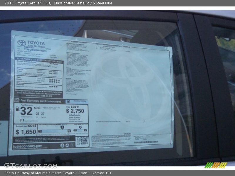  2015 Corolla S Plus Window Sticker