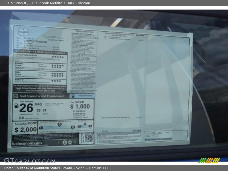 Blue Streak Metallic / Dark Charcoal 2015 Scion tC