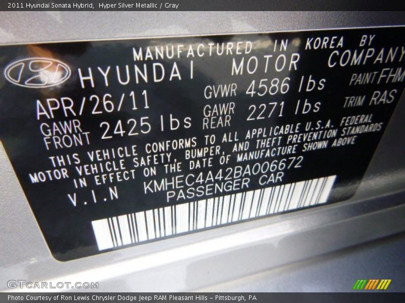 Hyper Silver Metallic / Gray 2011 Hyundai Sonata Hybrid