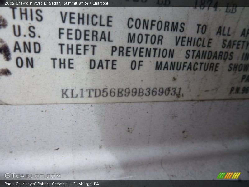 Summit White / Charcoal 2009 Chevrolet Aveo LT Sedan