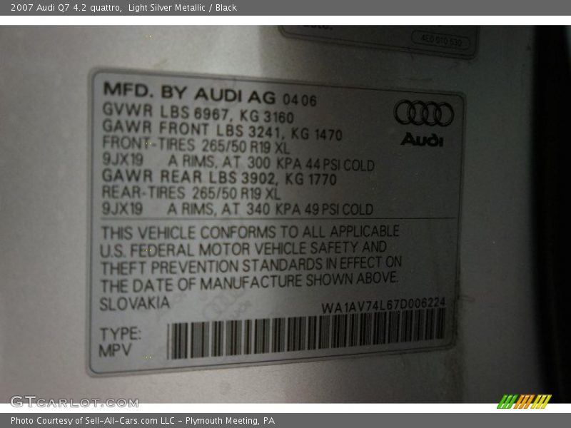 Light Silver Metallic / Black 2007 Audi Q7 4.2 quattro