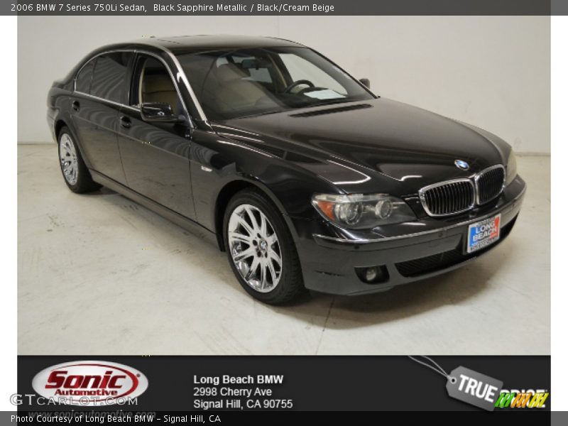 Black Sapphire Metallic / Black/Cream Beige 2006 BMW 7 Series 750Li Sedan