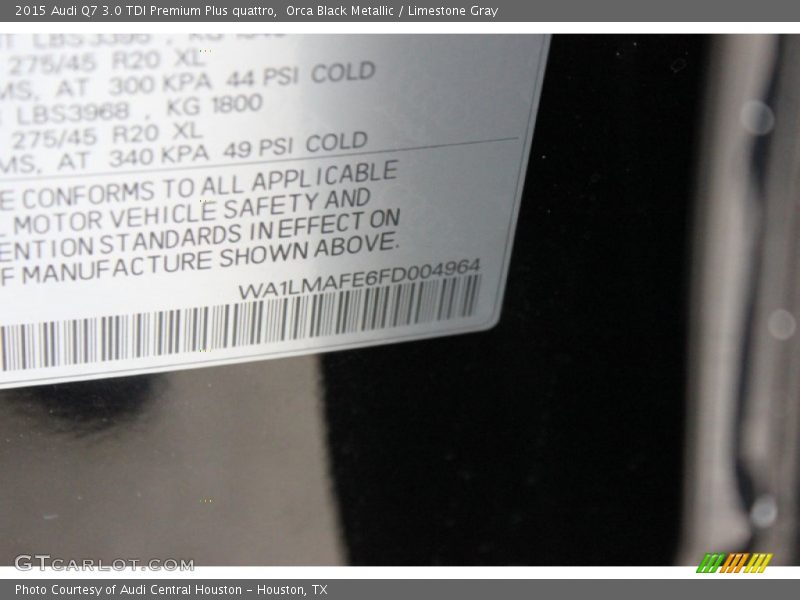 Orca Black Metallic / Limestone Gray 2015 Audi Q7 3.0 TDI Premium Plus quattro
