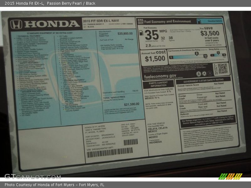  2015 Fit EX-L Window Sticker