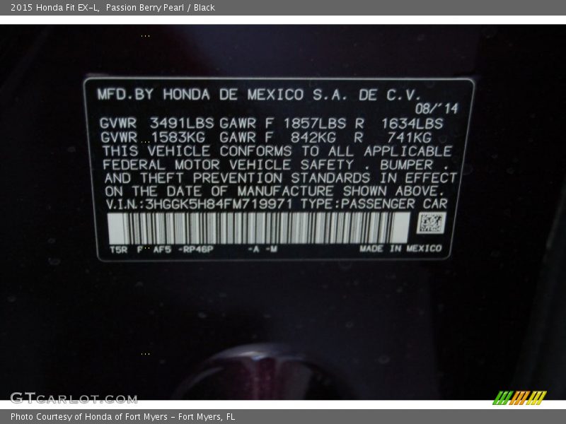 2015 Fit EX-L Passion Berry Pearl Color Code RP46P