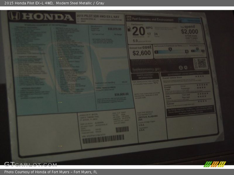 Modern Steel Metallic / Gray 2015 Honda Pilot EX-L 4WD