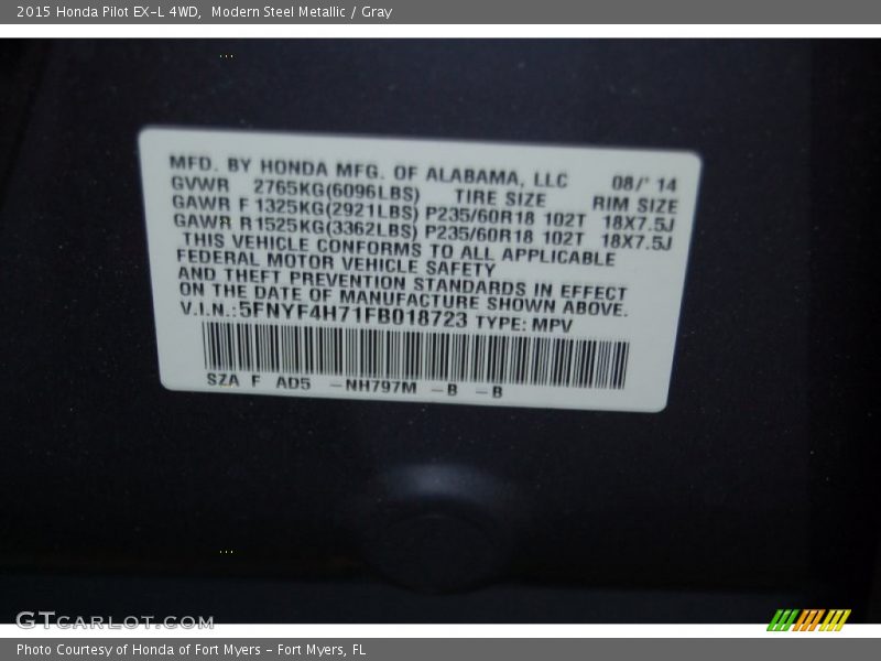 Modern Steel Metallic / Gray 2015 Honda Pilot EX-L 4WD