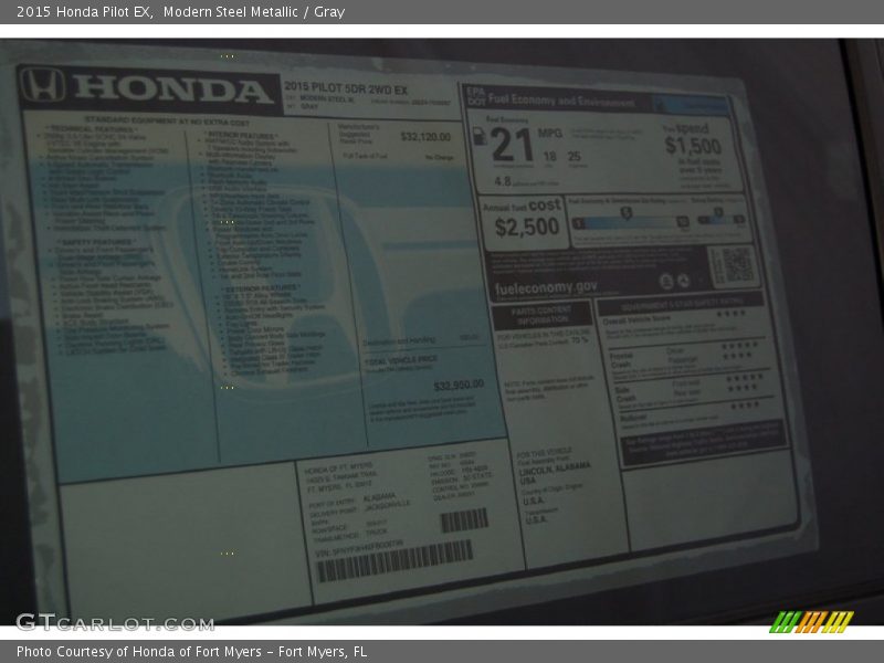 Modern Steel Metallic / Gray 2015 Honda Pilot EX