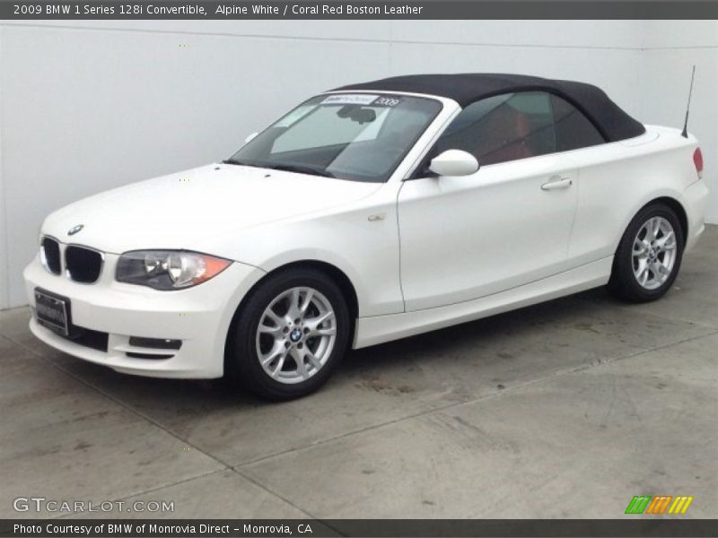Alpine White / Coral Red Boston Leather 2009 BMW 1 Series 128i Convertible