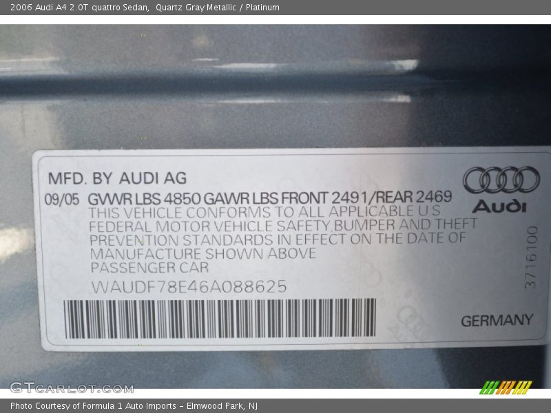 Quartz Gray Metallic / Platinum 2006 Audi A4 2.0T quattro Sedan