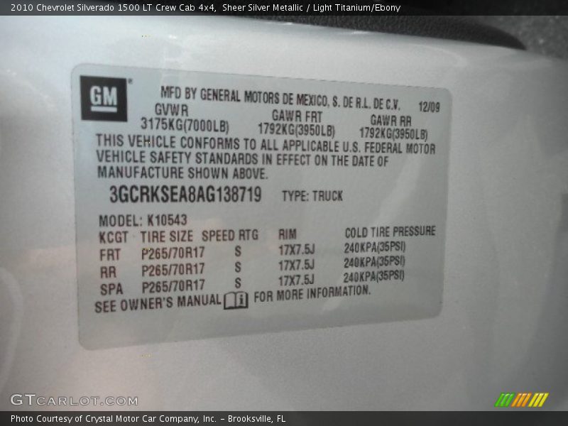Sheer Silver Metallic / Light Titanium/Ebony 2010 Chevrolet Silverado 1500 LT Crew Cab 4x4