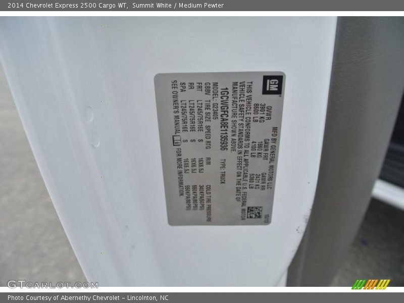 Summit White / Medium Pewter 2014 Chevrolet Express 2500 Cargo WT