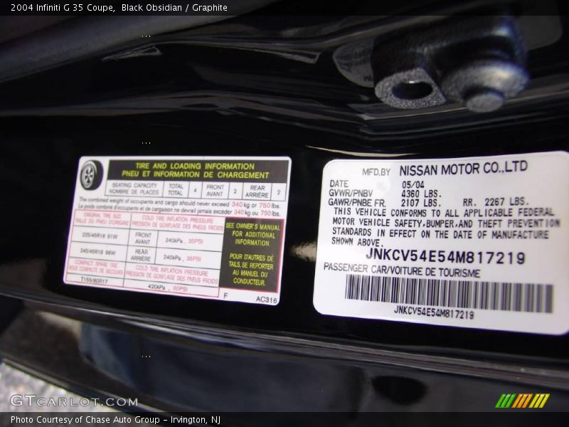 Black Obsidian / Graphite 2004 Infiniti G 35 Coupe