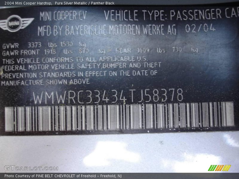 Pure Silver Metallic / Panther Black 2004 Mini Cooper Hardtop