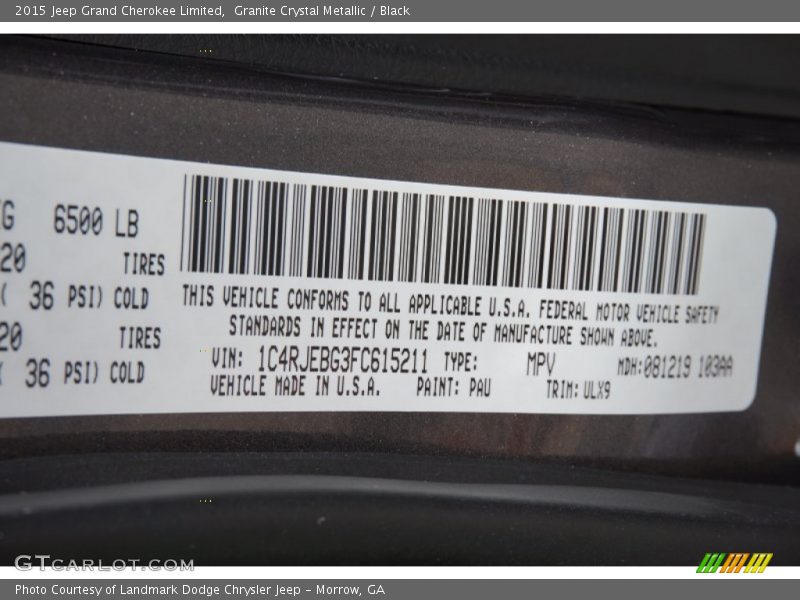 Granite Crystal Metallic / Black 2015 Jeep Grand Cherokee Limited