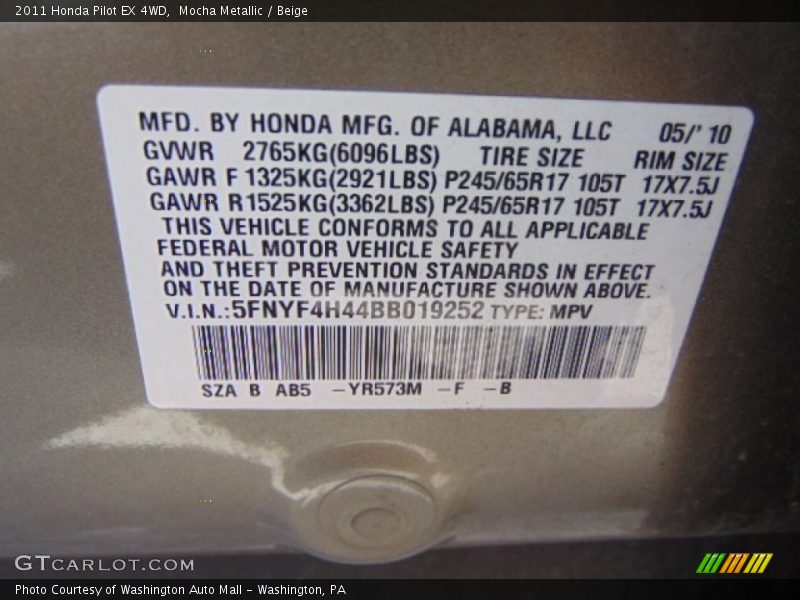 Mocha Metallic / Beige 2011 Honda Pilot EX 4WD