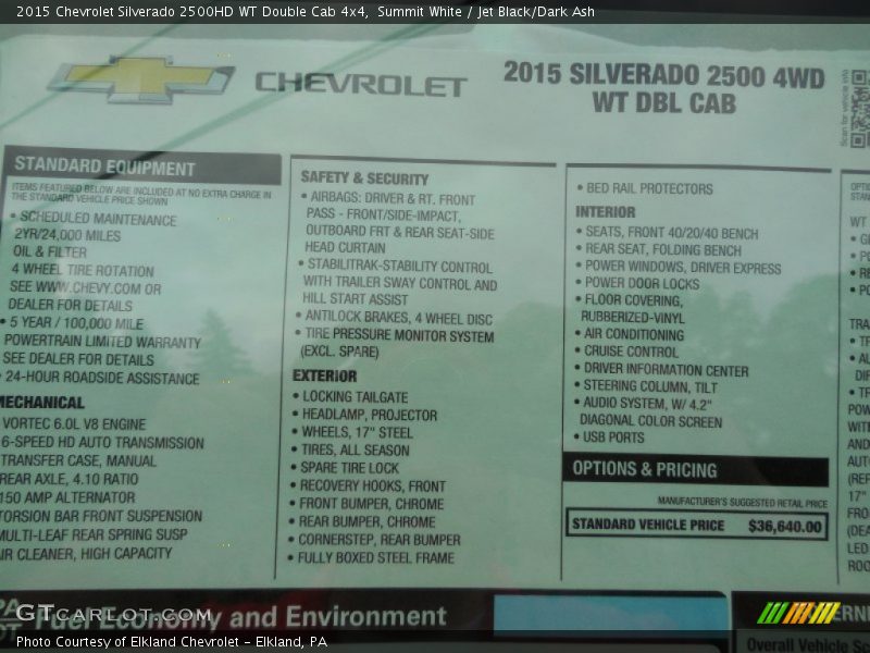 Summit White / Jet Black/Dark Ash 2015 Chevrolet Silverado 2500HD WT Double Cab 4x4