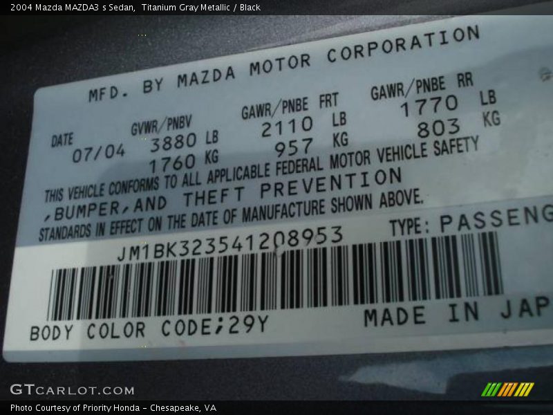 Titanium Gray Metallic / Black 2004 Mazda MAZDA3 s Sedan