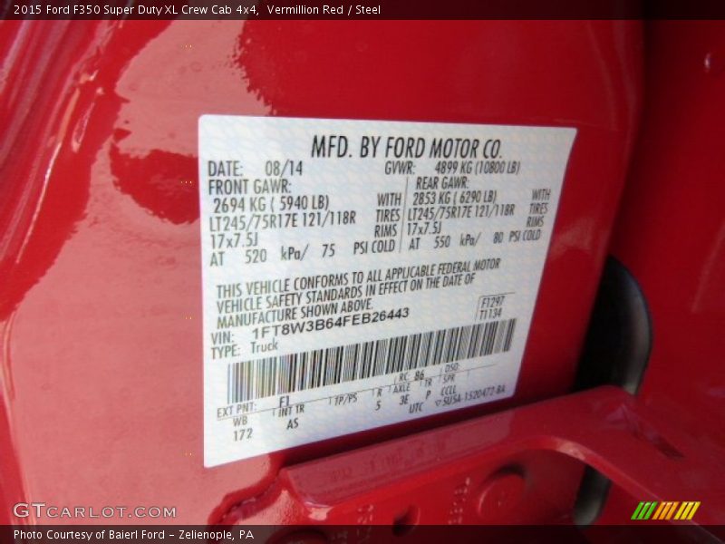 Vermillion Red / Steel 2015 Ford F350 Super Duty XL Crew Cab 4x4