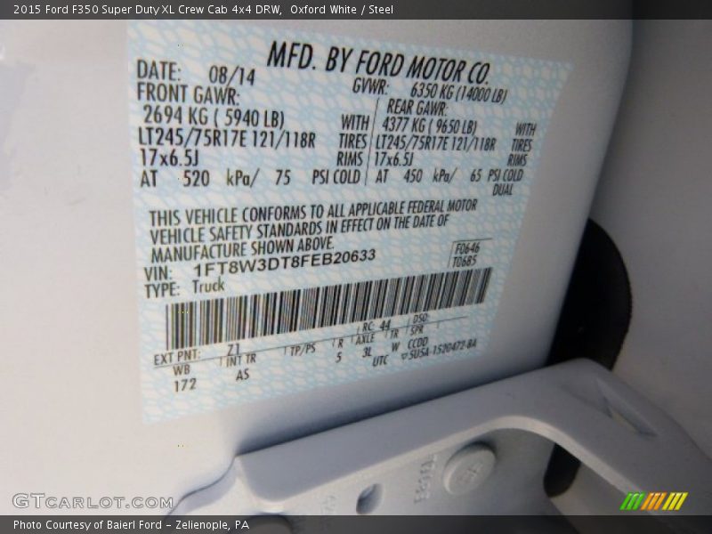 Oxford White / Steel 2015 Ford F350 Super Duty XL Crew Cab 4x4 DRW