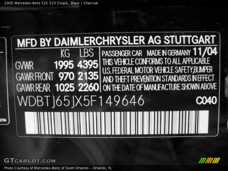 Black / Charcoal 2005 Mercedes-Benz CLK 320 Coupe