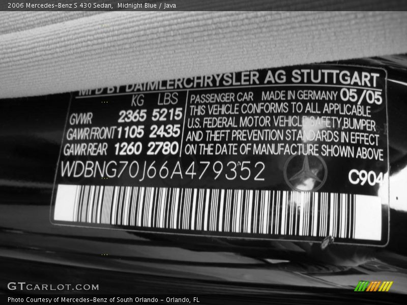 Midnight Blue / Java 2006 Mercedes-Benz S 430 Sedan