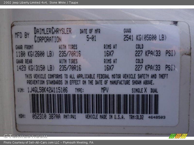 Stone White / Taupe 2002 Jeep Liberty Limited 4x4