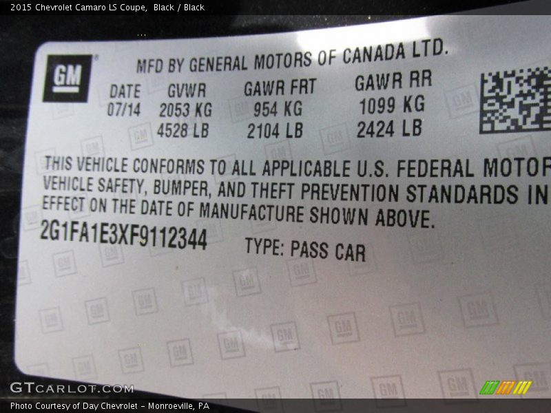 Black / Black 2015 Chevrolet Camaro LS Coupe