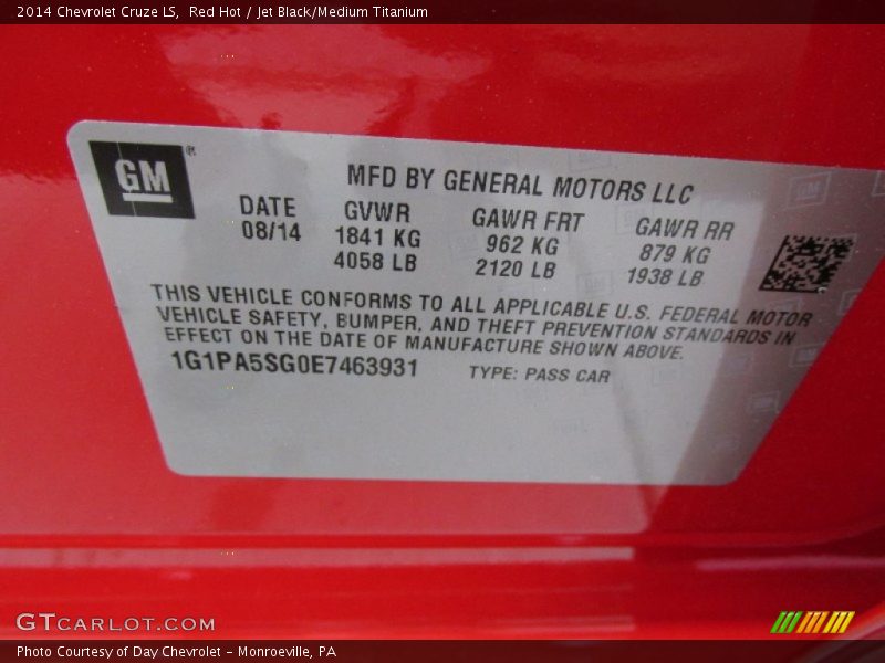 Red Hot / Jet Black/Medium Titanium 2014 Chevrolet Cruze LS