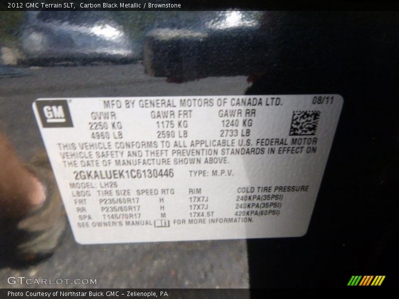 Carbon Black Metallic / Brownstone 2012 GMC Terrain SLT