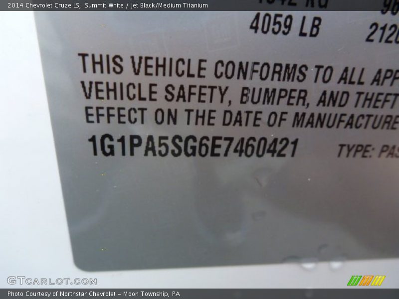Summit White / Jet Black/Medium Titanium 2014 Chevrolet Cruze LS
