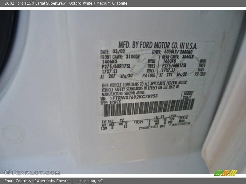 Oxford White / Medium Graphite 2002 Ford F150 Lariat SuperCrew