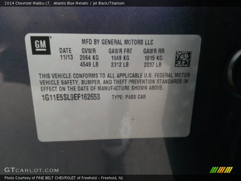 Atlantis Blue Metallic / Jet Black/Titanium 2014 Chevrolet Malibu LT