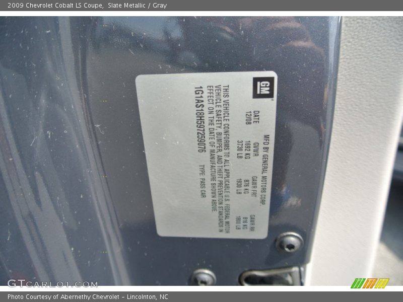 Slate Metallic / Gray 2009 Chevrolet Cobalt LS Coupe