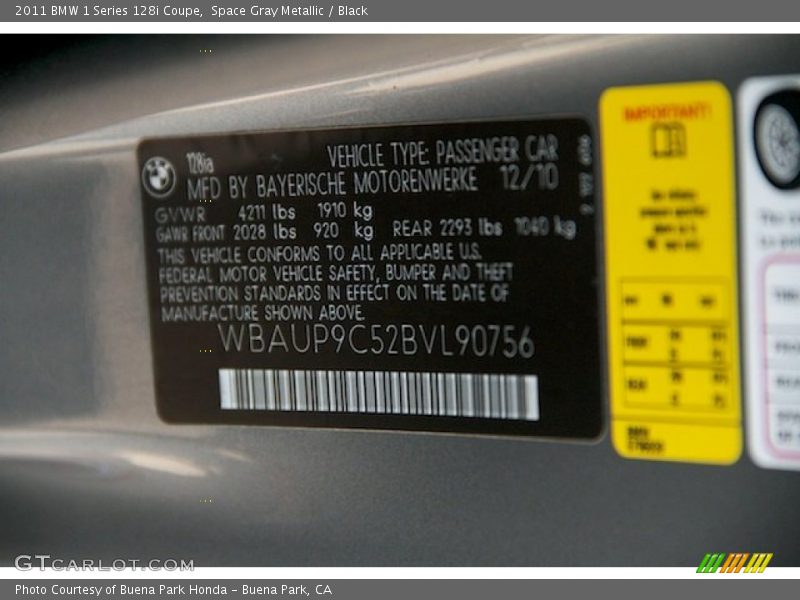 Space Gray Metallic / Black 2011 BMW 1 Series 128i Coupe