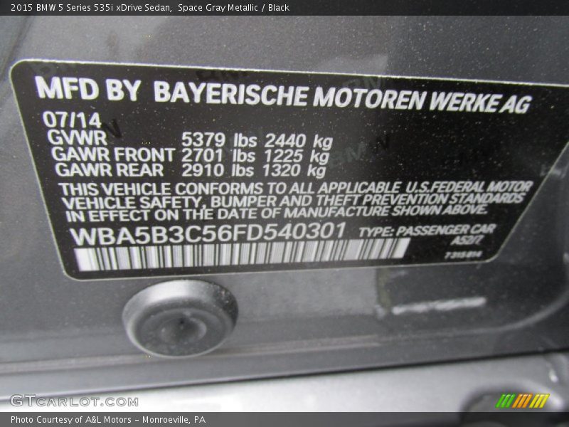 2015 5 Series 535i xDrive Sedan Space Gray Metallic Color Code A52