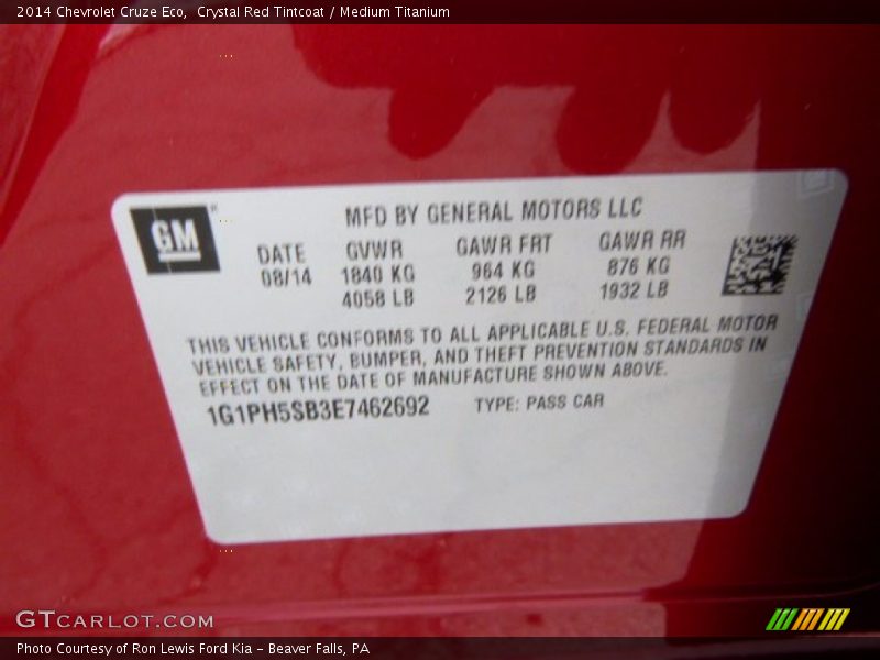 Crystal Red Tintcoat / Medium Titanium 2014 Chevrolet Cruze Eco