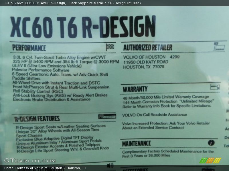  2015 XC60 T6 AWD R-Design Window Sticker