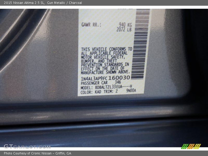 Gun Metallic / Charcoal 2015 Nissan Altima 2.5 SL